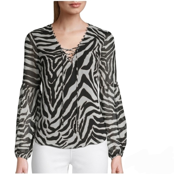 White House Black Market Tops - White house black market zebra print blouse size M Mobwife